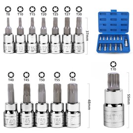 YFFSFDC Torx Bit Socket Set, 13-Piece Set, Insertion Angle, Star, Flower Type, Hole, Torx Socket Wrench T8-T70