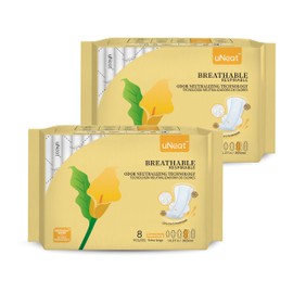 uNeat Extra Long Pads for Women, Ultra Thin Heavy Flow Cotton Sanitary Napkins with Wings, Unscented, Feminine Care, Super Absorbency Extra Coverage Period Pads (Size 4, 16 Count)