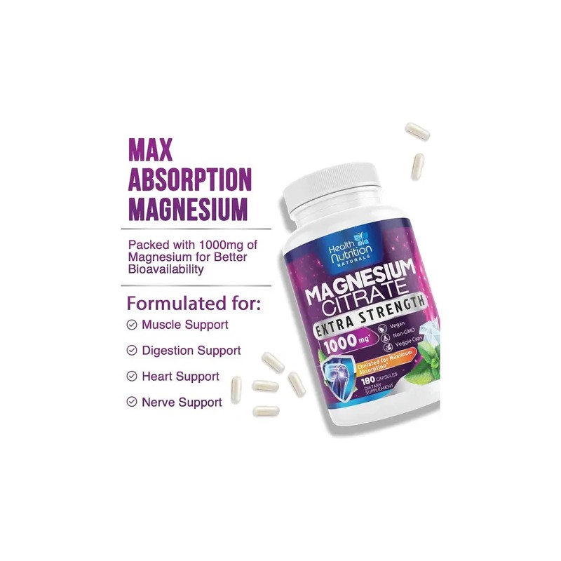 Health Nutrition Citrato Magnesio 1000mg 180 Caps Sabor