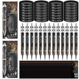 Furbeko 50 Sets Man of God Gifts Bulk Christian Ballpoint Pens with Man of God Bracelets Wristbands Bible Verse Cards for Father Church Dad Godfather Pastor Office Employee Religious Party Favors