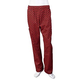 Chef Code Unisex Modern Fit Chef Pants with Cargo Pockets, Elastic Waist CC220 (Checkered Red/Black, L)
