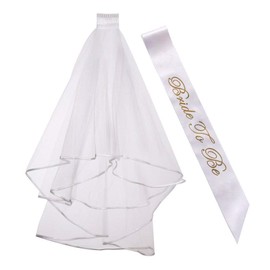 JGA Accessories Decoration, Bride to be Bridal Veil with Satin White Sash and Veil with Comb for Bridal Shower Hen Night Party Decoration White