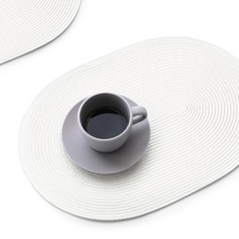 FunWheat Oval Braided Placemats Set of 4 Table Mats for Dining Tables Washable Heat Resistant Place Mats for Indoor Outdoor Use 12 x18 Inch(Oval White, 4pcs)
