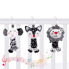 JINBOBUBU Black & White Baby Wind Chime Hanging Toys - High Contrast Rattles for Newborns 0-12 Months, Stroller & Car Seat Mobile, Visual Stimulation Sensory Toy for Baby Gym, Crib & Playtime