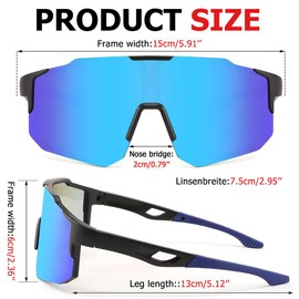 Sports Glasses Polarised Sports Sunglasses Men Women High Quality Cycling Glasses UV400 Protection Sunglasses with Sunglasses Box for Outdoor Sports Cycling Ski Running Golf (Blue)