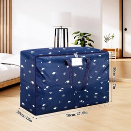 2 Pcs 105L Large Storage Bag, Thicken Oxford Cloth Large Moving Bag with Zips for Moving House Storage Clothes Bedding Duvet Quilt Blankets Waterproof Moving Totes Sturdy Storage Bags (Dark blue)