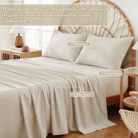 Full Size Sheet Set 4 Pieces Extra 15" Deep Pocket Fitted Sheets Soft Microfiber Breathable Sheet for Full Bed Cream Bed Sheets for Adults Bedding with Pillowcases