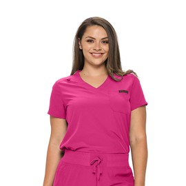 Monarch Uniforms Womens Scrub Top One Pocket Tuck in Scrub Top for Women, Hot Pink, Medium