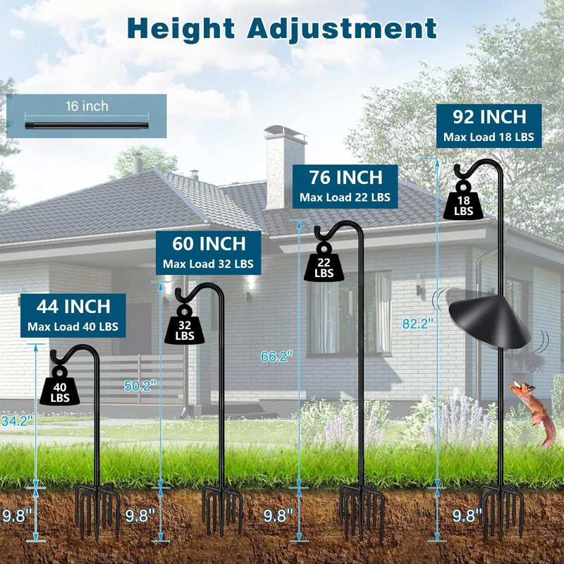 Gtongoko Bird Feeder Pole Squirrel Proof 92 Inch Shepherds Hook