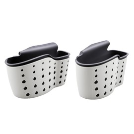 Heran 2 Pack Kitchen Sink Caddy Sponge Holder, Hanging Ajustable Strap Faucet Caddy with Drain Holes for Drying, Draining Holder for Sponges, Easy to Install and Maintain (Beige)