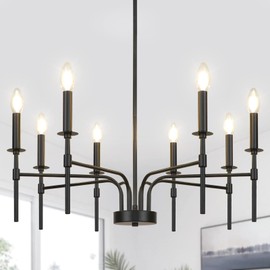 LynPon Black Chandelier, 8-Light Morden Farmhouse Chandelier, Industrial Dining Room Light Fixture, Hanging Ceiling Light for Living Room Kitchen Bedroom Foyer Entryway Lighting