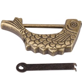 Antique Metal Locker Fish Shaped Bronze Vintage Padlock Lock Old Chinese Padlock for Drawer Jewelry Box Cabinet with Key