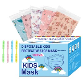 Rasav Kids Disposable Face Masks 100Pcs,3 Ply Kids Masks Disposable Breathable Colorful Cute Face Masks for Children, Girls & Boys