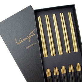 heimzeit Metal Chopsticks Made of Stainless Steel, Black-Gold, 5 Pairs of Chopsticks in a Stylish Design, Chopsticks Reusablee