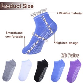 20 Pairs Grip Yoga Socks for Women, Non Slip Pilates Socks Bulk, Anti Skid Barre Ballet Sock for Yoga, Barre, Hospital, Barefoot Workout