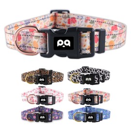 QQPETS Reflective Dog Collar for Larges Dogs, Pretty Garden Theme Heavy Duty Nylon Collar for Boy and Girl Pet, Soft Necklace with Quick Release Buckle, Apricot