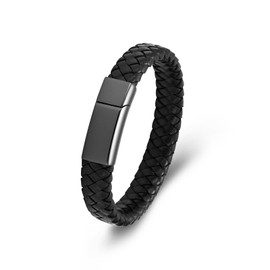 Minicremation Cross Cremation Jewelry Urn Bracelet for Ashes Genuine Leather for Women Men Keepsake Memorial Cuff Bangle Braided Wristband Bracelet for Men (Black-C, 24cm/9.44")