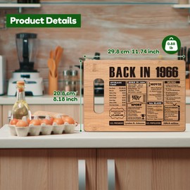 60th Birthday Gifts for Women Men,60 Year Old Birthday Gifts for Her Him,60 Years Gifts for Mom Dad Grandparents Wedding Anniversary,Back In 1966 60s Birthday Decorations Engraved Bamboo Cutting Board