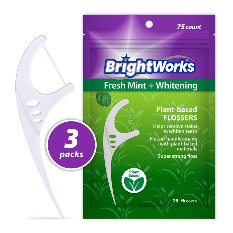 225 Piece BrightWorks Fresh Mint + Whitening Dental Flossers with