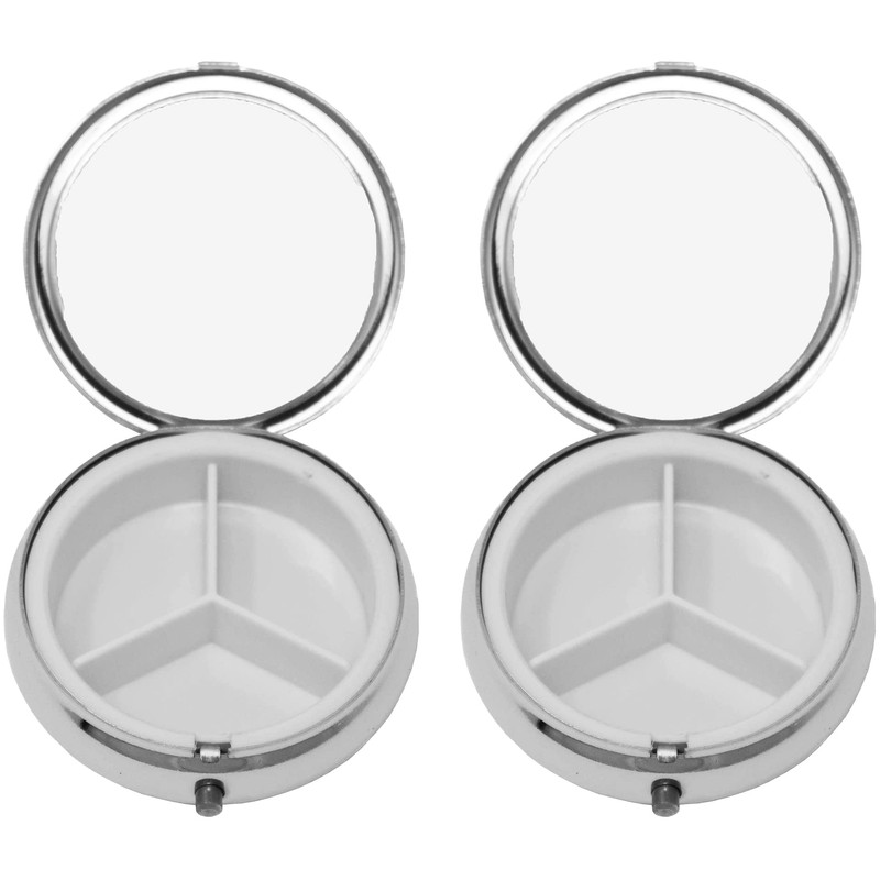 Set of 2 Circular Embossed Triple-Compartment Pocket Purse Pill Box