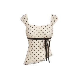 Milumia Women's Polka Dot Tops Cute Square Neck Asymmetrical Hem Tank Top Apricot