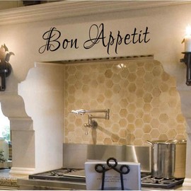 BATTOO Bon Appetit Italian Vinyl Wall Decal for Dining Room Kitchen(Black,10" h x36 w)