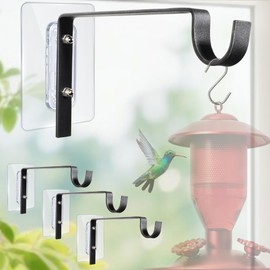 Qiang Ni Window Hummingbird Feeder Hanger Bracket: 4 Pcs Metal Window Mounted Bird Feeder Hook - Traceless Adhesive for Glass Garden Balcony Door - Gift for Parents to Observing Hummingbird - 6 Inch