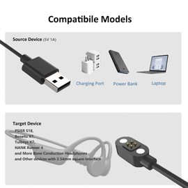 VBANU Replacement Charging Cable for Bone Conduction Headphones, Magnetic 4-pin Charger for Bxswtu X7, PSIER S18, Dnniakm X20, NANK Runner 4 and More Bone Conduction Headphones, (2.54mm Pitch)