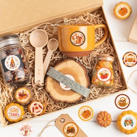 360Pcs Happy Fall Stickers, Hello Fall Autumn Pumpkin Maple Leaves Gnome Adhesive Decals Thanksgiving Stickers Round Fall Label Stickers for Envelope Seals Fall Thanksgiving Party Favors Decor