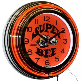15" Dodge Super Bee Double Neon Clock Man Cave Garage Decor (Orange)