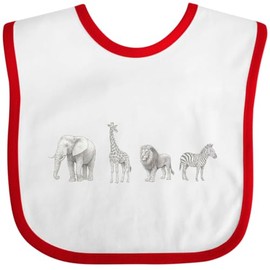 inktastic Safari Animal Sketch Elephant Giraffe Lion Zebra Baby Bib White and Red 465c5