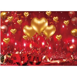 CHAIYA 7x5ft Valentine's Day Photography Backdrop Gold Glitter Balloons Love Sweethearts Romantic Lover Photography Background Romantic Red Rose Flowers Bokeh Valentine's Day Party Banner