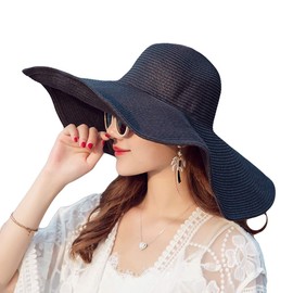 VASANA Womens Large Brimmed Garden Beach Big Summer Sun Hat Beachwear Wide Floppy Hat Black