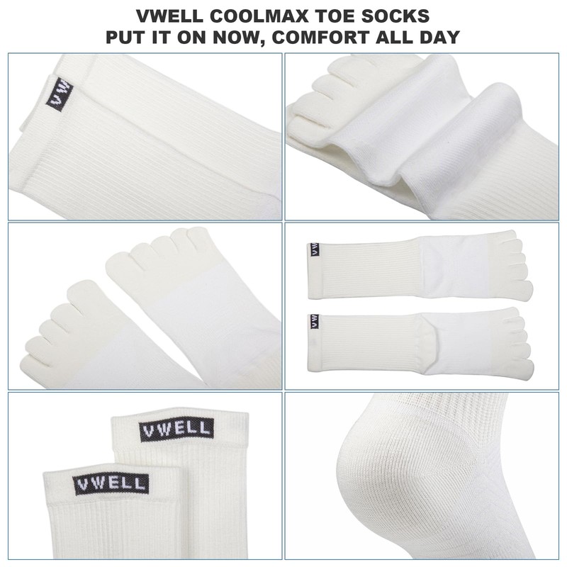 VWELL Toe Socks for Men Women Running COOLMAX Mid-Calf Finger