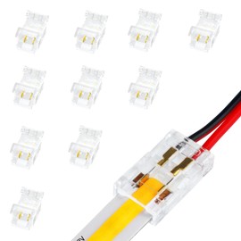 LightingWill LED Connectors 2Pin 8mm, 10 PCS Strip to Wire Connector Transparent Solderless, LED Tape Light Connector 2 Conductor No Dark Area for COB/SMD 2835 3528 Single Color LED Strips