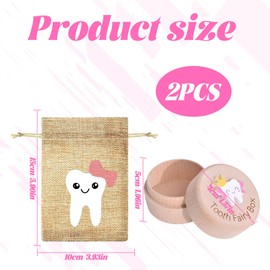 Qianeffort Tooth Fairy Box,2Pcs Set Tooth Box with Tooth Fairy Bag,Carved Wooden Tooth Fairy Pouch,A Beautiful Gift Tooth Keepsake Box for Storing Baby's Dropped Baby Teeth