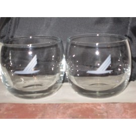 Set Of 2 Piedmont Airlines Low Ball Glasses First Class 2 1/2" x 3" NOS