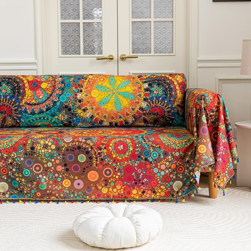 Erbnaryx Boho Couch Cover Sofa Covers Tassels Designe for Sectional