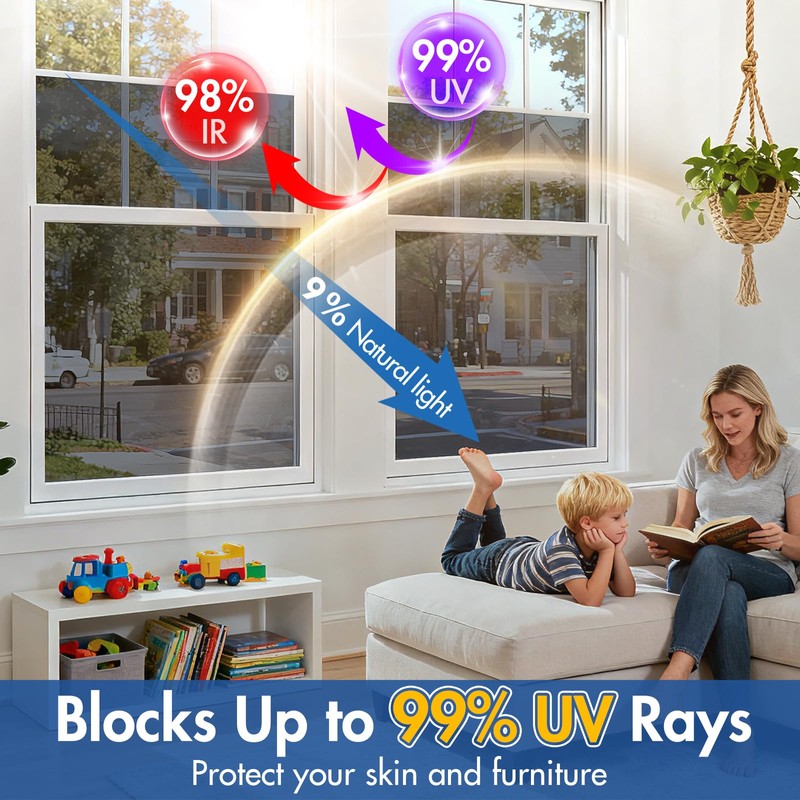 Coavas One Way Privacy Window Film with 3 Tools, Black