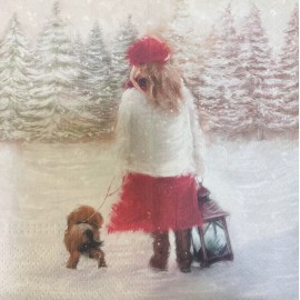 Decoupage Paper Napkins Christmas Snowy Night Girl With Puppy Pack of 20