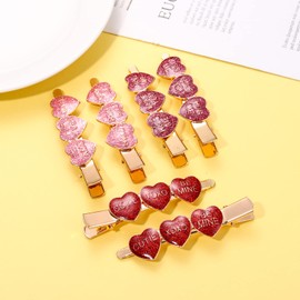 Boderier 6 Pack Valentine's Day Heart Hair Clips for Women Red Pink Fuchsia Glitter Rhinestone Heart Clips Hair Barrette Hair Accessory for Women Glitter