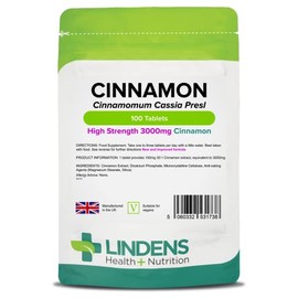 Lindens Cinnamon 3000mg Tablets - 100 Pack - Super Concentrated 30X Extract Equivalent to Half A Teaspoon of Cinnamon Spice - UK Manufacturer, Letterbox Friendly