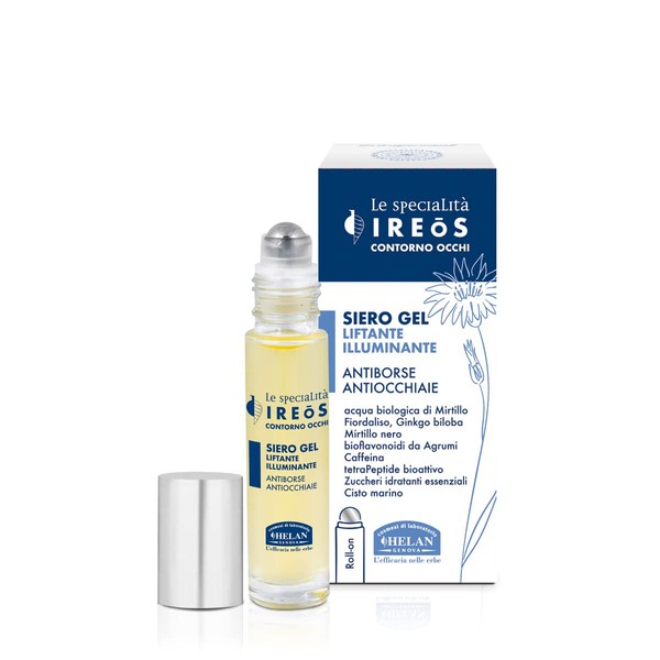 Helan, IREOS - Eye Contour Dark circles Lifting Effect, Eye Contour and Puffiness Deflating Serum in Gel Formula with Cool Steel Roll On - Illuminating Anti-Aging Skincare Product with Caffeine, 10 ml