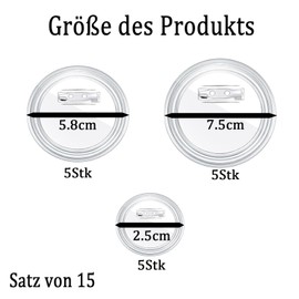 Nurila Buttons Make Yourself, Pack of 15 Transparent Buttons, Badges, Badges, Acrylic Badge Button for Photo, Clothing, Picture, Photo, Clothing, School (25-58-75 mm)