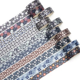 Songdao 10 Rolls Sakura Washi Tape Set Japanese Arts Adhesive Tapes Gold Silver Foil Decorative Masking Tape Sets for Craft, Kids, Scrapbook, DIY, Gift Wrapping (Sakura Nightfall)