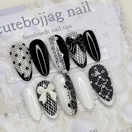 Mesh lace handmade nail tips - ballerina / 망사 레이스 수제네일팁 - 발레리나