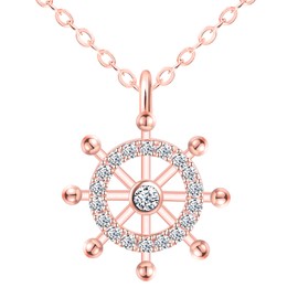 feilok Necklace with Pendant 925 Sterling Silver Women's Necklace with Zirconia Compass Cubic Zirconia Rose Gold for Women Birthday Girls Christmas, Zirconia