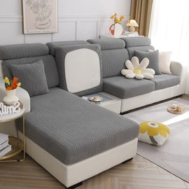 Sofa Seat Cushion Covers - Universal Stretch Sofa Slipcovers Couch Seat Cover L Shape, Soft Sofa Seat Cover Couch Chaise Covers, Sofa Cushion Protector Covers (Grey Wheat)