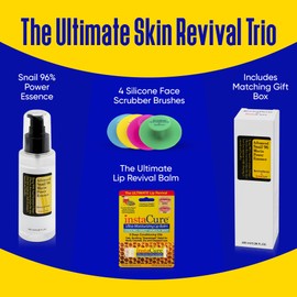 INSTACURE Advanced Snail 96 Mucin Power Essence (3.38 fl.oz) Bundle with 4 x Silicone Facial Cleansing Brushes, Cooling Sweet Vanilla Mint Lip Balm & Matching Gift Box