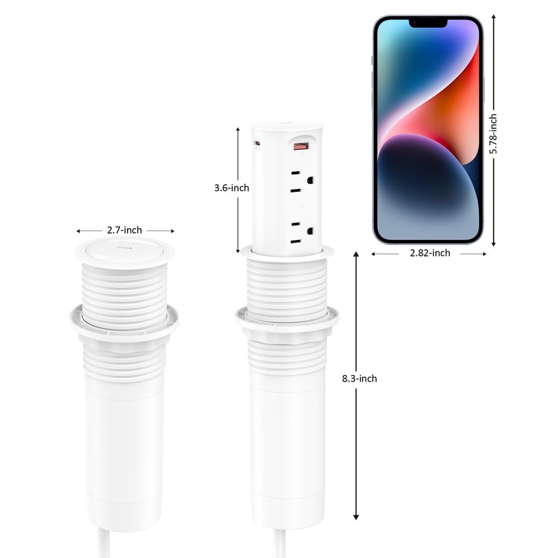 2.5 inch Hole Pop up Outlet for Countertop,20W USB C,4